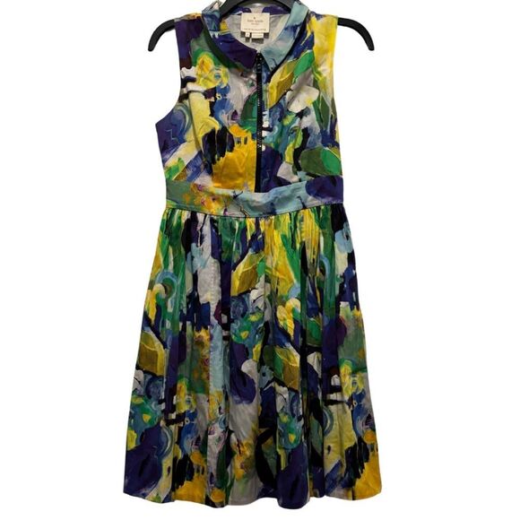 EUC Kate Spade Carissa Fit & Flare Collared Watercolor Sleeveless Dress - Picture 4 of 16